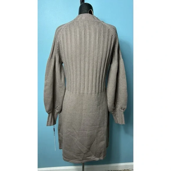 Calvin Klein Ribbed Puff Sleeve Sweater Dress Women's M Tan Pullover (C1) - Picture 1 of 7